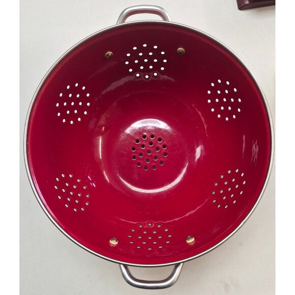 Red Enamel Colander With Handles & Base - Picture 2 of 7